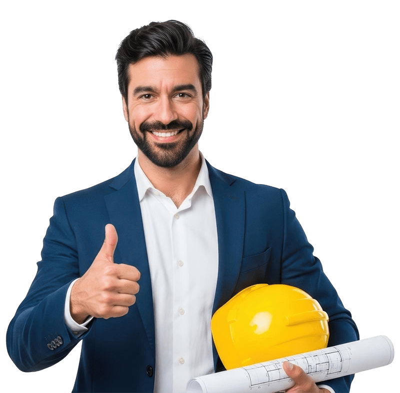 smiling-engineer-holding-hard-hat-and-blueprints-isolated-on-transparent-background copia